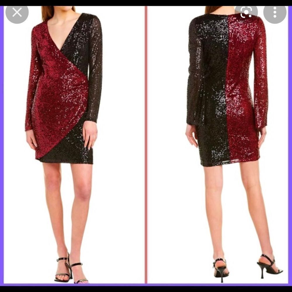 New with tags Laundry by Shelli Segal red black sequin long sleeve dress, sz 6